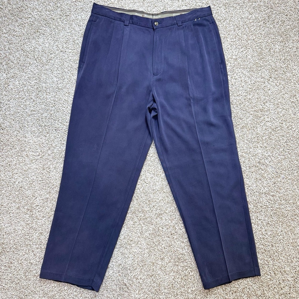 VTG Y2K Tommy Bahama Mens 37x30 Blue Silk Pleated Dress Pants Trousers 2000s